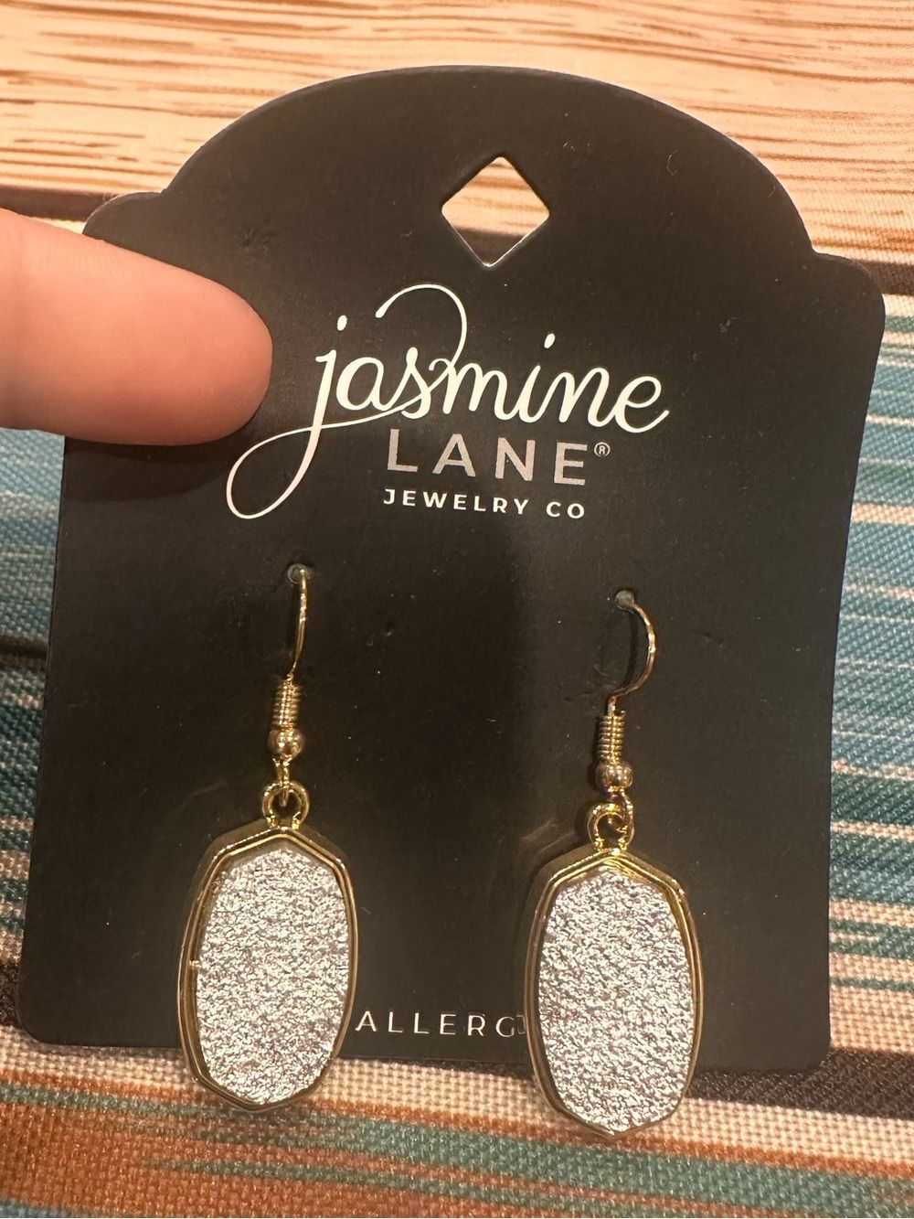 Jasmine Lane Gold Drop Earrings with Silver Glitter Inlay